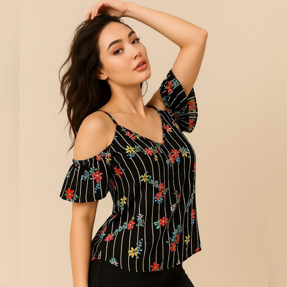 Sienna Sky Red and Yellow Ruffled Cut Out Blouse